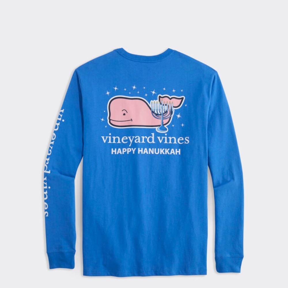 NWT Vineyard Vines Blue Hanukkah long sleeve pocket T-Shirt, XS